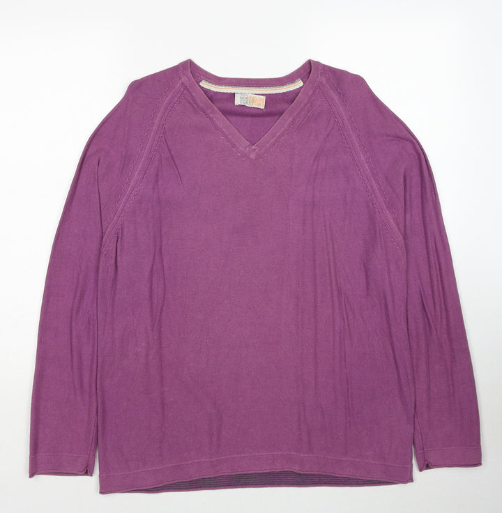 Marks and Spencer Mens Purple V-Neck Cotton Pullover Jumper Size L Long Sleeve