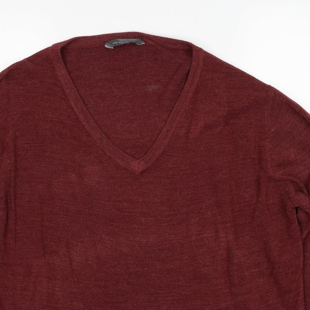 Cedar Wood State Mens Red V-Neck Acrylic Pullover Jumper Size 2XL Long Sleeve