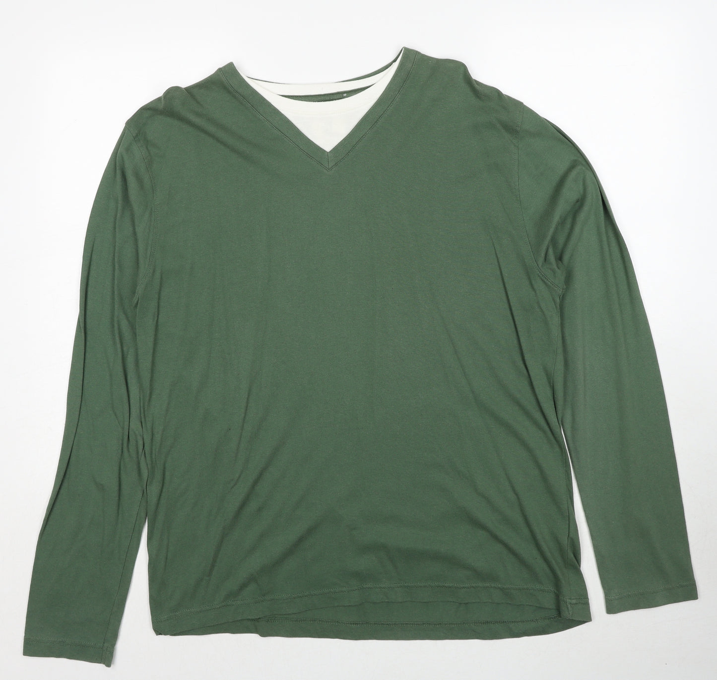 Cedar Wood State Mens Green Round Neck Cotton Pullover Jumper Size L Long Sleeve