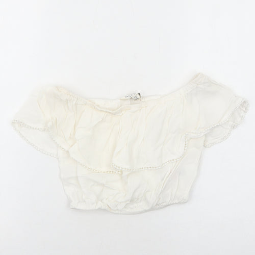 Miss Selfridge Womens White Viscose Cropped Blouse Size 6 Off the Shoulder