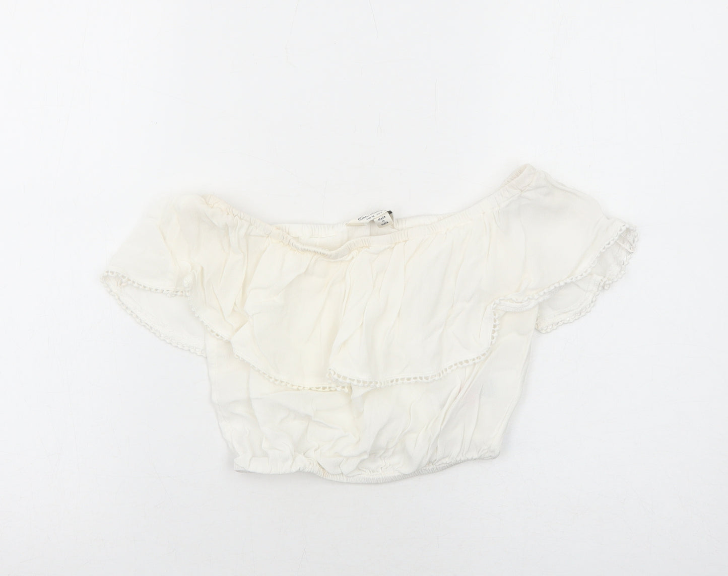 Miss Selfridge Womens White Viscose Cropped Blouse Size 6 Off the Shoulder