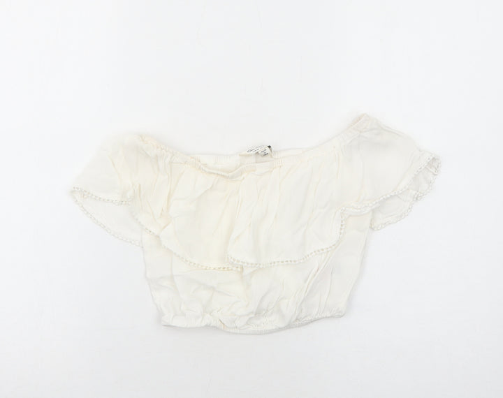 Miss Selfridge Womens White Viscose Cropped Blouse Size 6 Off the Shoulder