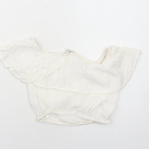 Miss Selfridge Womens White Viscose Cropped Blouse Size 6 Off the Shoulder