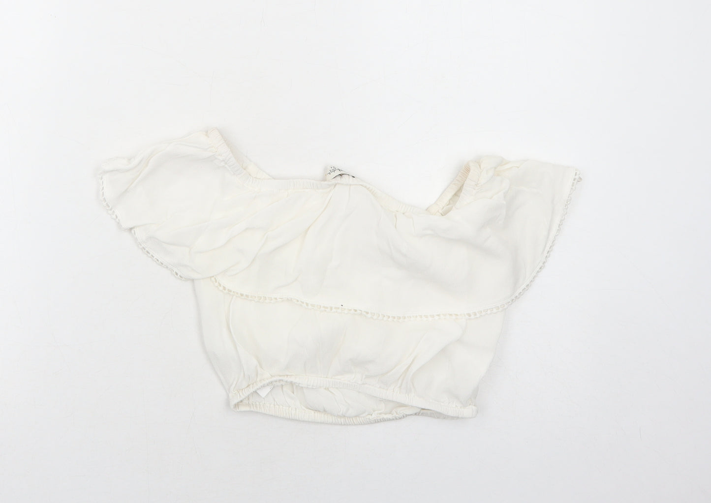 Miss Selfridge Womens White Viscose Cropped Blouse Size 6 Off the Shoulder