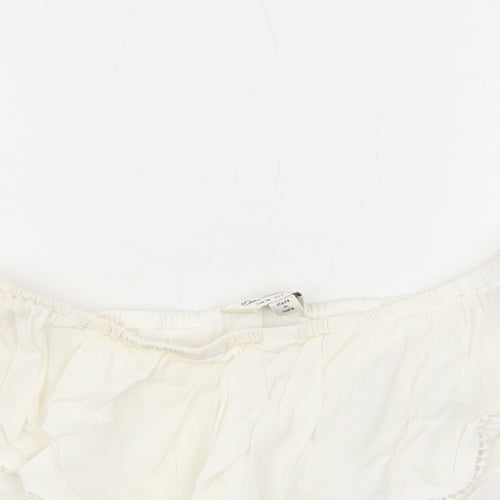 Miss Selfridge Womens White Viscose Cropped Blouse Size 6 Off the Shoulder