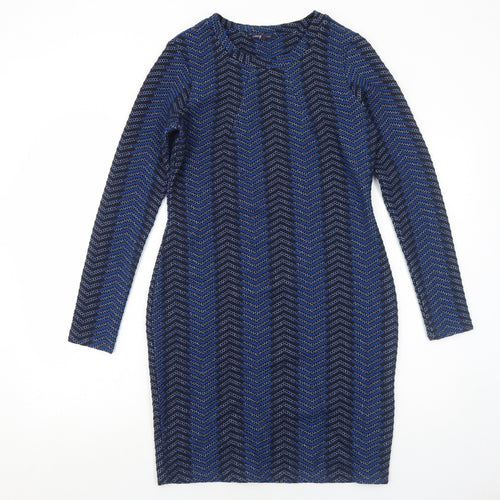Marks and Spencer Womens Blue Geometric Polyester Bodycon Size 10 Round Neck Pullover
