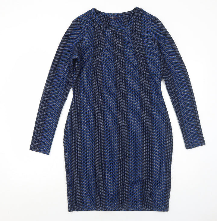 Marks and Spencer Womens Blue Geometric Polyester Bodycon Size 10 Round Neck Pullover