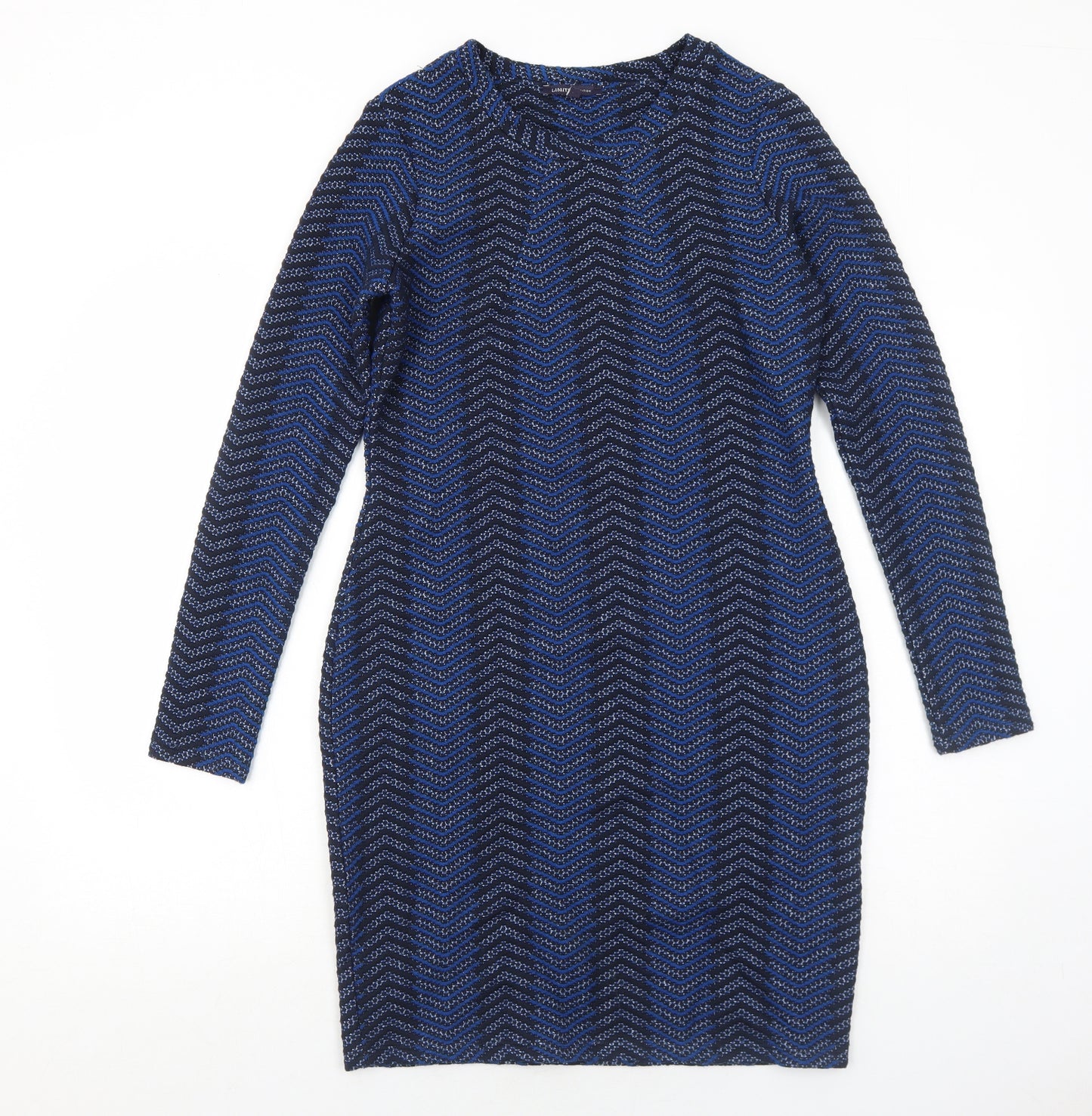 Marks and Spencer Womens Blue Geometric Polyester Bodycon Size 10 Round Neck Pullover