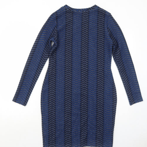 Marks and Spencer Womens Blue Geometric Polyester Bodycon Size 10 Round Neck Pullover