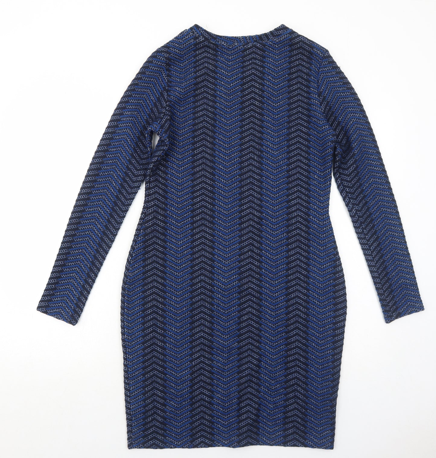 Marks and Spencer Womens Blue Geometric Polyester Bodycon Size 10 Round Neck Pullover