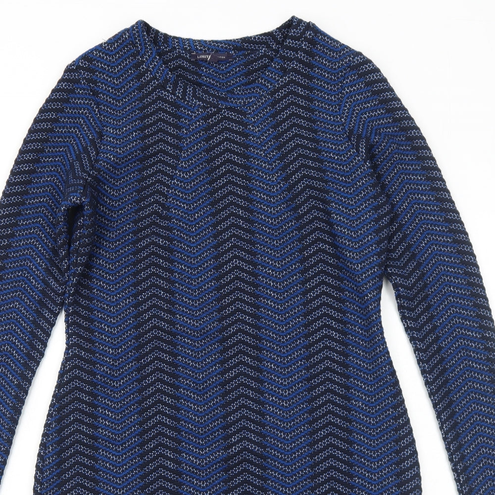 Marks and Spencer Womens Blue Geometric Polyester Bodycon Size 10 Round Neck Pullover