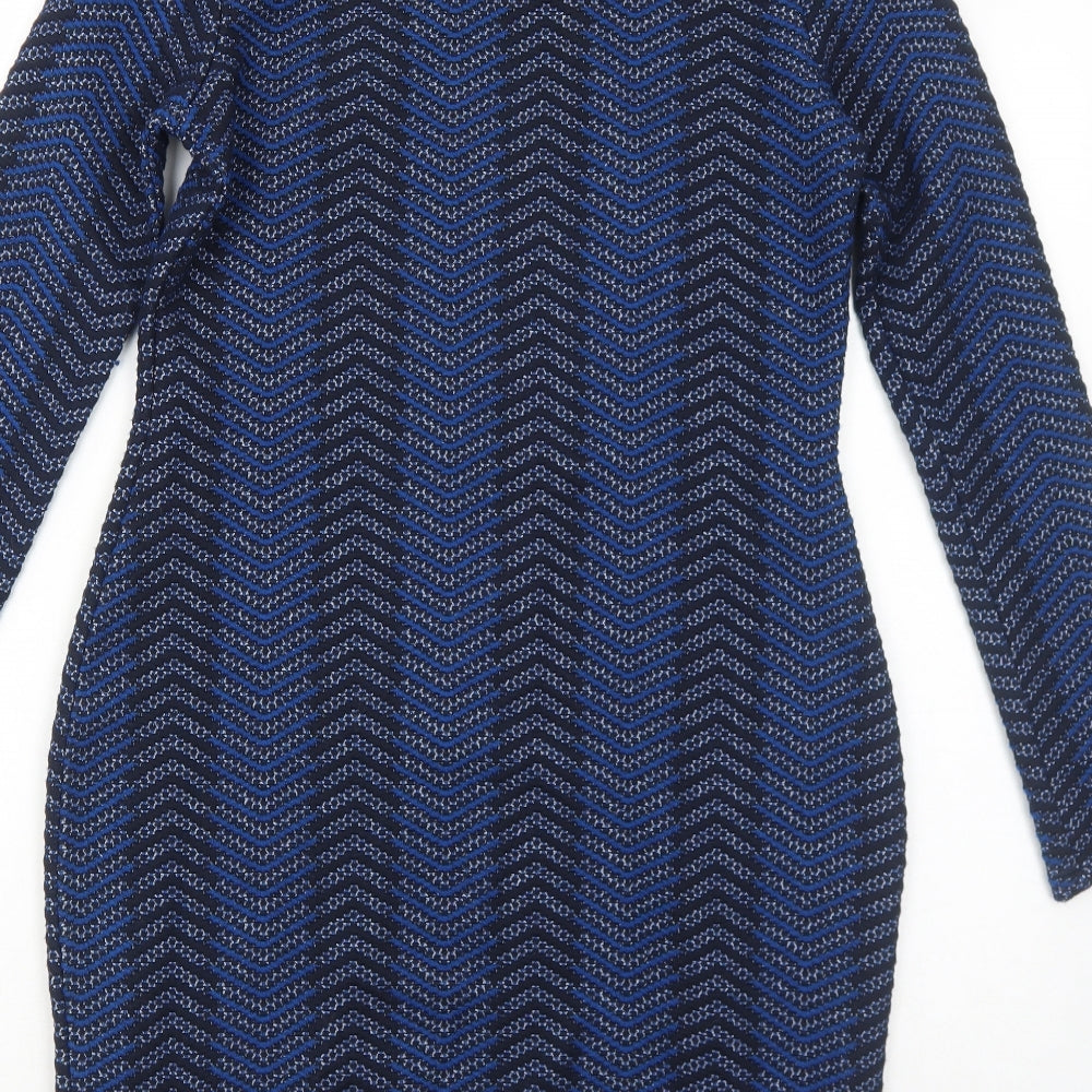Marks and Spencer Womens Blue Geometric Polyester Bodycon Size 10 Round Neck Pullover