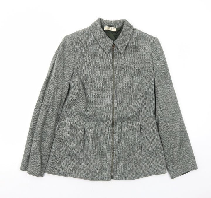 FOSBY Womens Green Herringbone Jacket Size 12 Zip