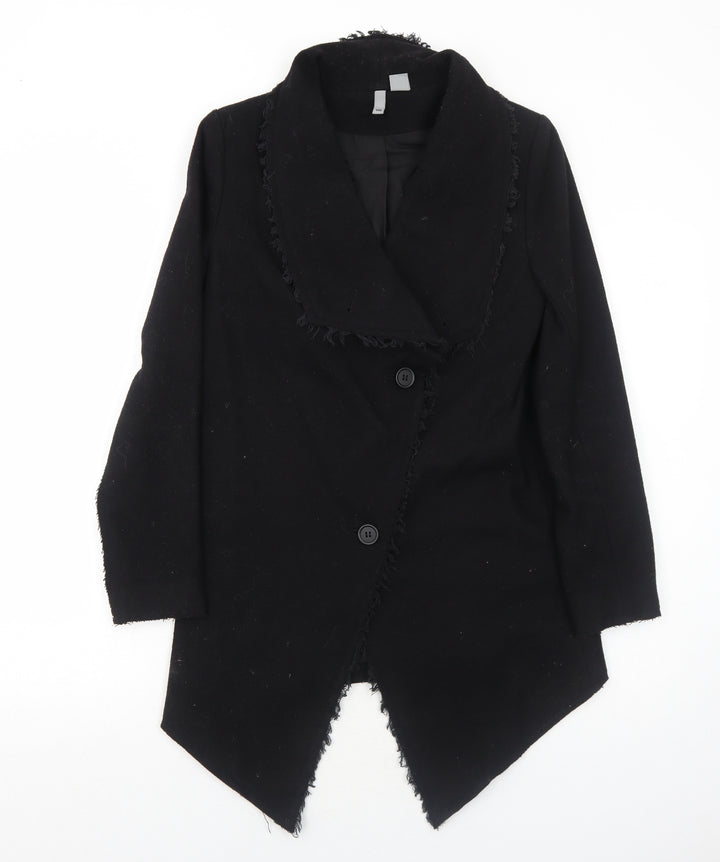 H&M Womens Black Overcoat Coat Size 10 Button