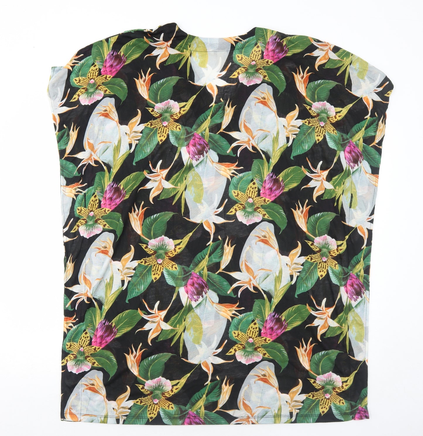 H&M Womens Black Floral Polyester A-Line Size L V-Neck Pullover - Beach Cover Up