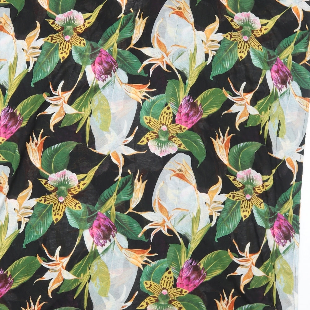 H&M Womens Black Floral Polyester A-Line Size L V-Neck Pullover - Beach Cover Up