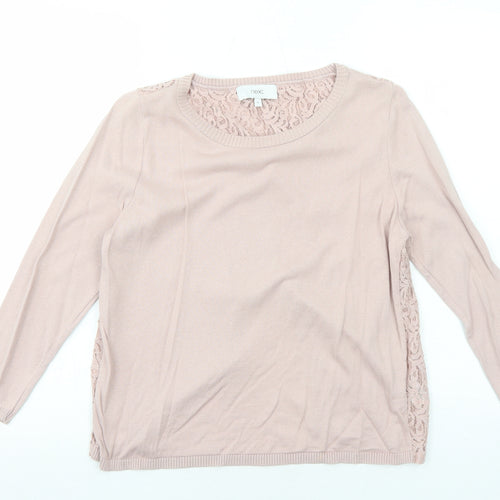 NEXT Womens Pink Round Neck Cotton Pullover Jumper Size 12 - Lace Details on Back