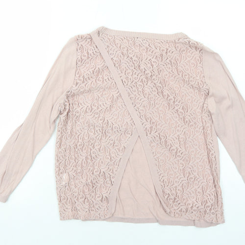 NEXT Womens Pink Round Neck Cotton Pullover Jumper Size 12 - Lace Details on Back