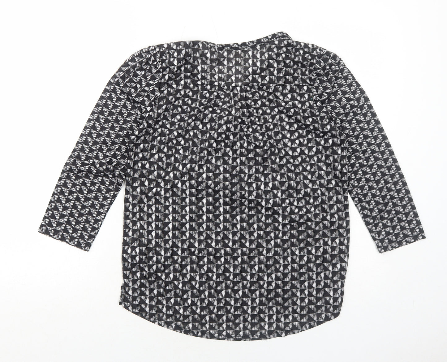 H&M Womens Black Geometric Polyester Basic T-Shirt Size XS V-Neck