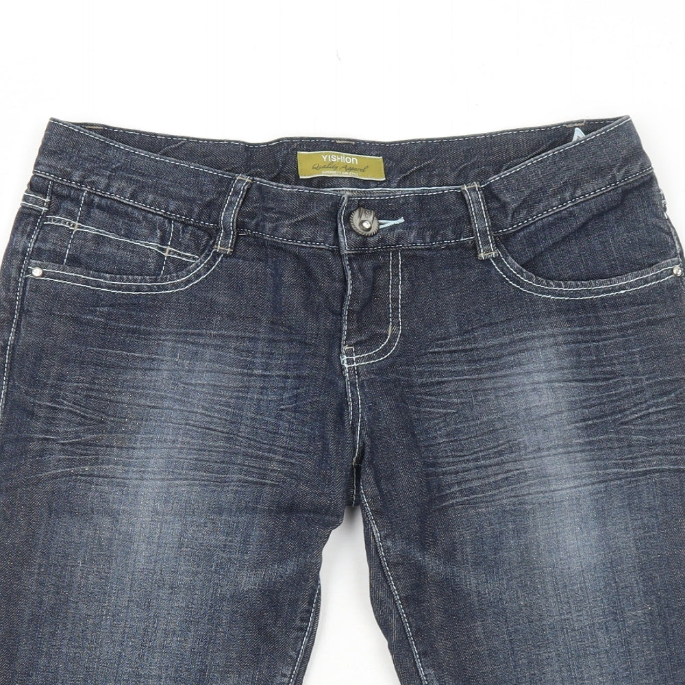 Yishion Womens Blue Cotton Skimmer Shorts Size 10 Regular Zip