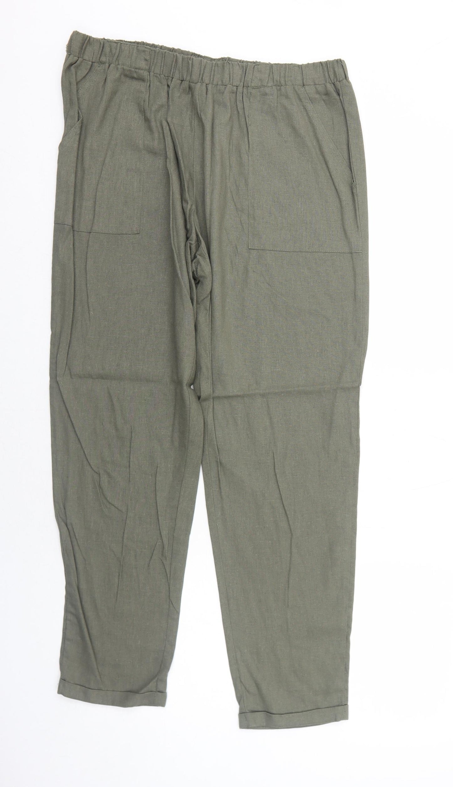 Preworn Womens Green Linen Trousers Size 14 Regular