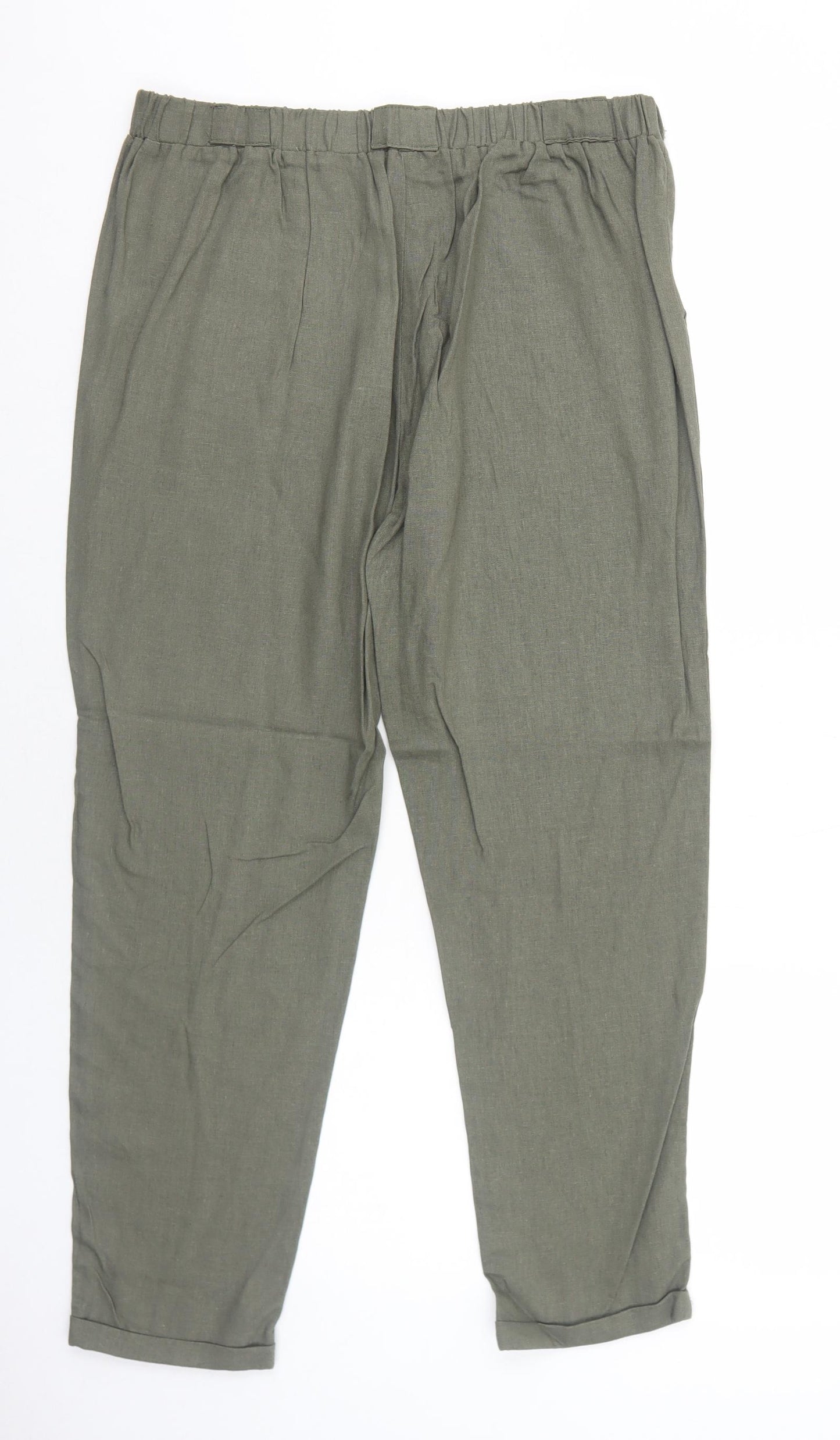 Preworn Womens Green Linen Trousers Size 14 Regular