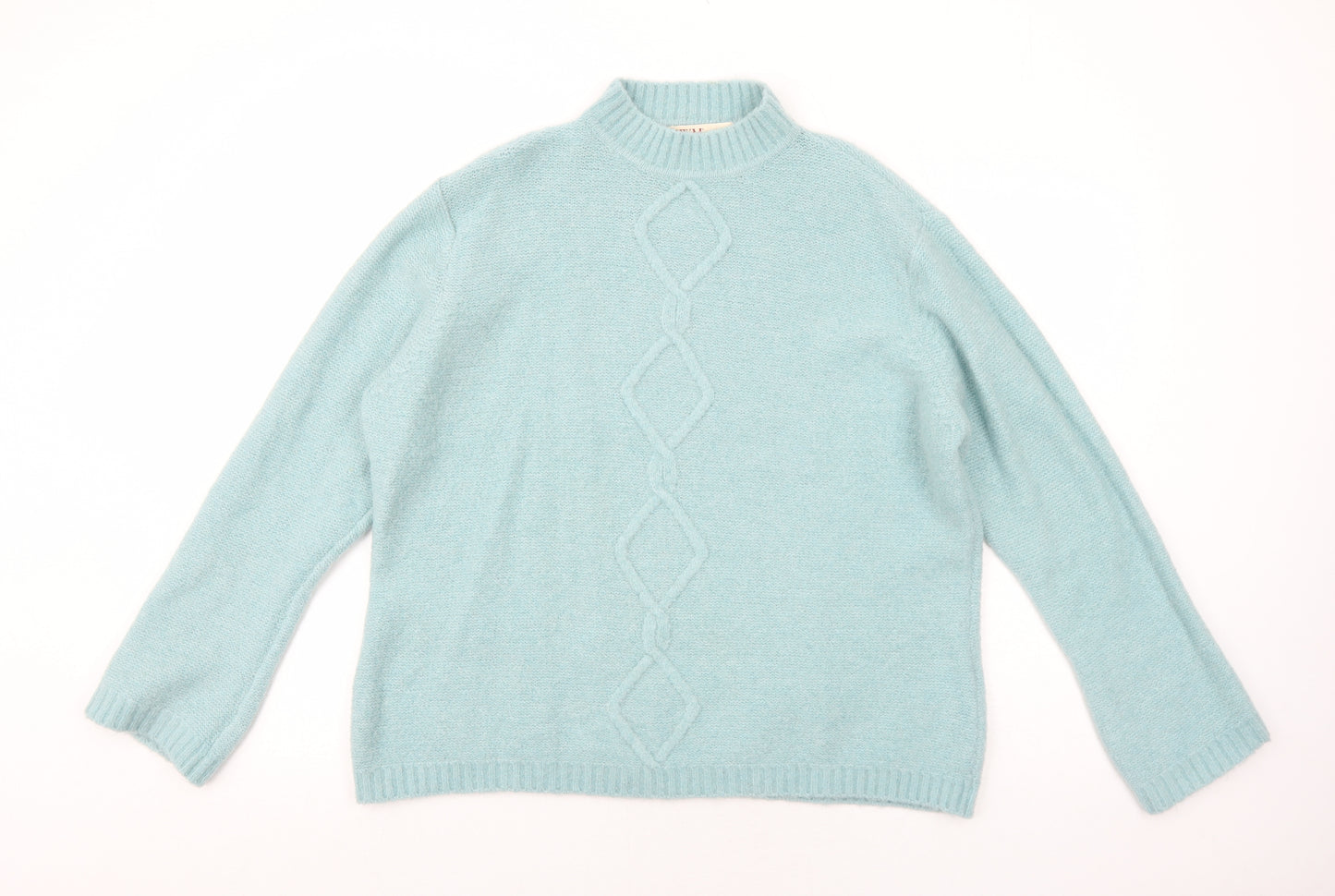 EWM Womens Blue Mock Neck Acrylic Pullover Jumper Size XL