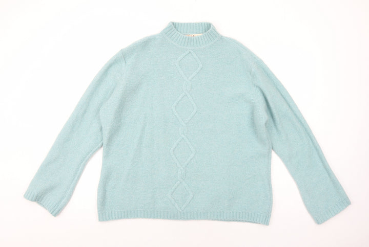 EWM Womens Blue Mock Neck Acrylic Pullover Jumper Size XL