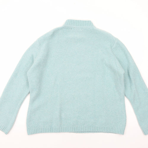 EWM Womens Blue Mock Neck Acrylic Pullover Jumper Size XL