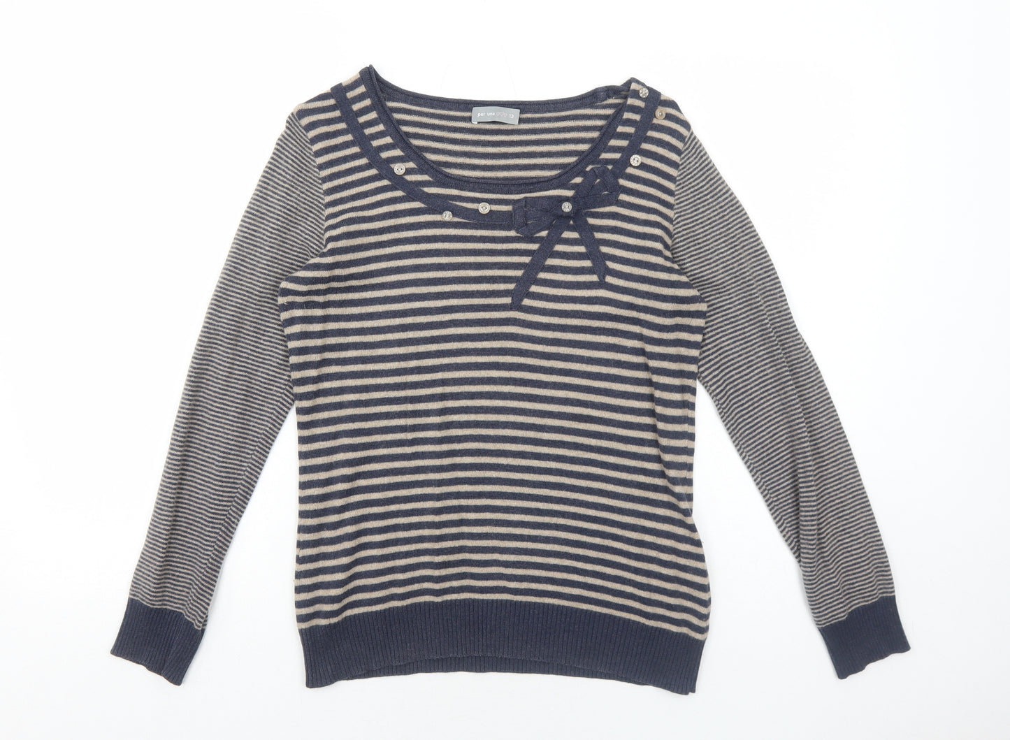 Per Una Womens Blue Round Neck Striped Viscose Pullover Jumper Size 12