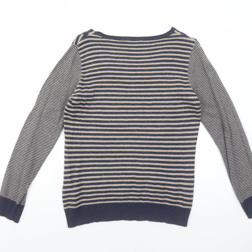 Per Una Womens Blue Round Neck Striped Viscose Pullover Jumper Size 12