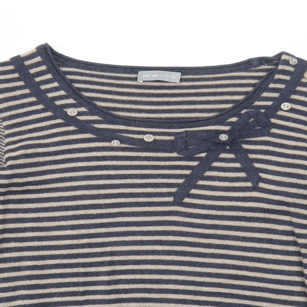 Per Una Womens Blue Round Neck Striped Viscose Pullover Jumper Size 12