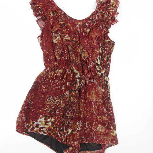 Ali & Kris Womens Red Animal Print Polyester Playsuit One-Piece Size M Zip