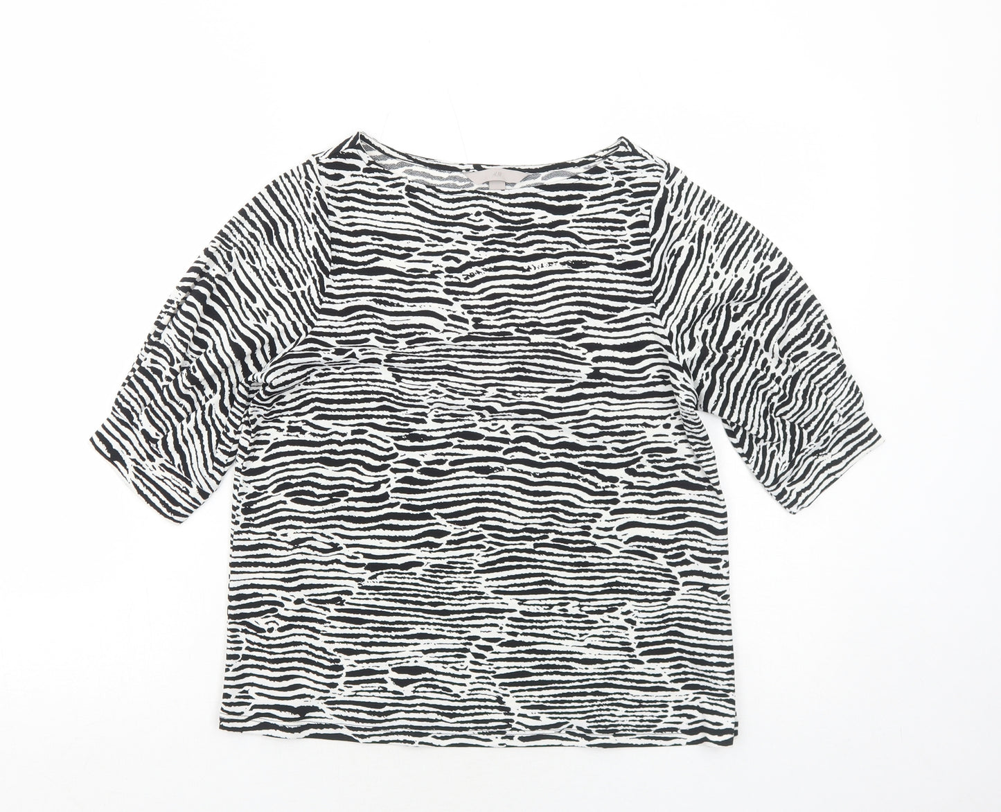 H&M Womens White Geometric Polyester Basic Blouse Size S Round Neck