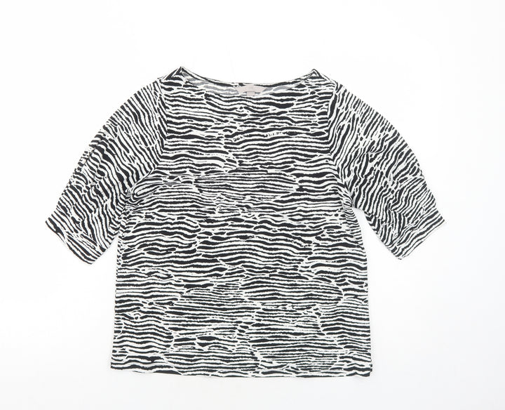 H&M Womens White Geometric Polyester Basic Blouse Size S Round Neck