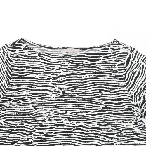 H&M Womens White Geometric Polyester Basic Blouse Size S Round Neck