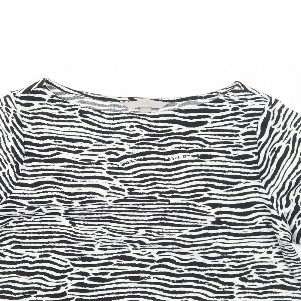 H&M Womens White Geometric Polyester Basic Blouse Size S Round Neck