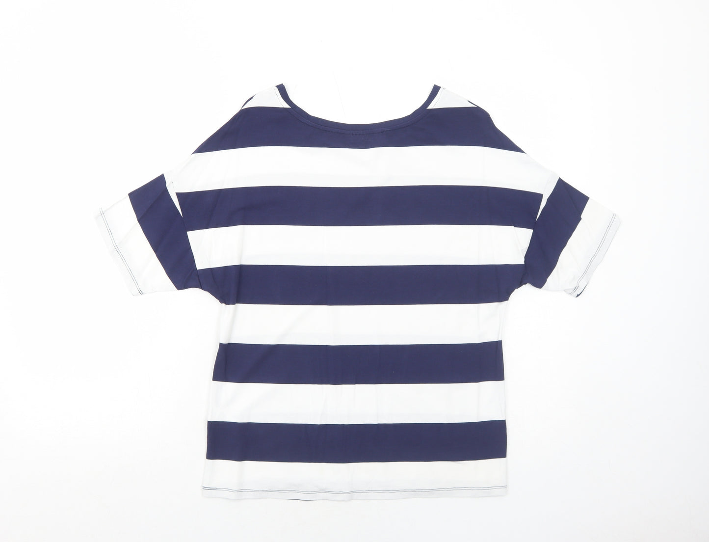 TU Womens Blue Striped Viscose Basic T-Shirt Size 10 Round Neck
