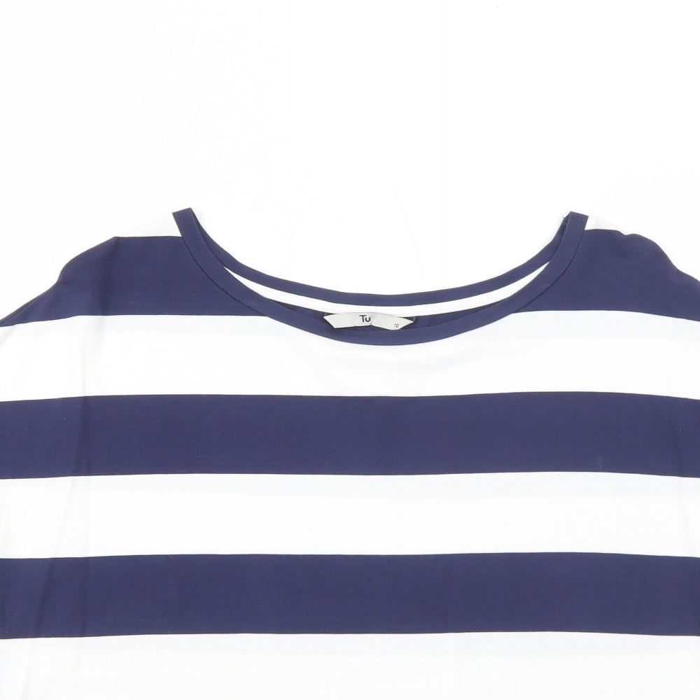 TU Womens Blue Striped Viscose Basic T-Shirt Size 10 Round Neck