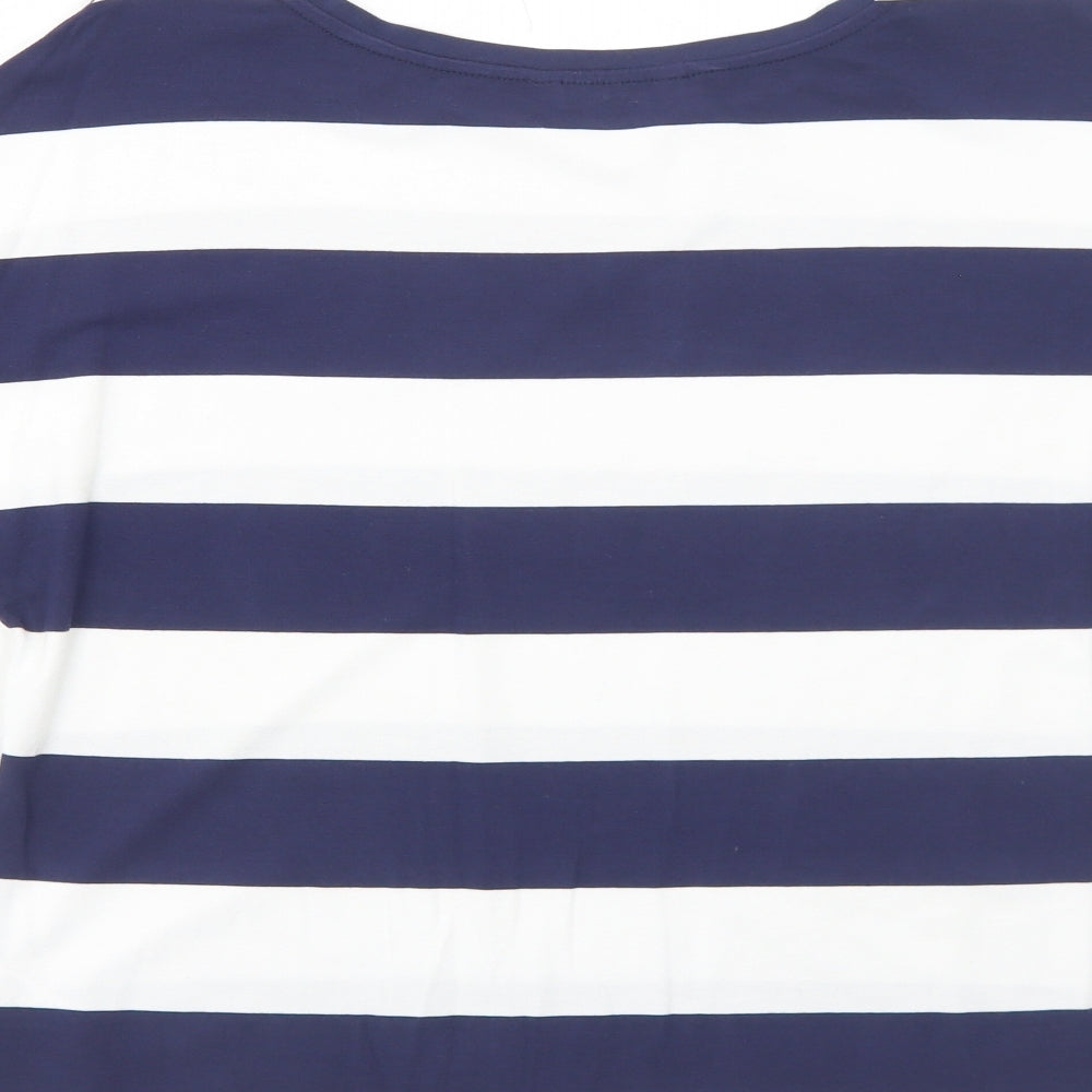 TU Womens Blue Striped Viscose Basic T-Shirt Size 10 Round Neck