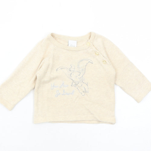 Disney Baby Baby Beige Cotton Pullover Jumper Size 0-3 Months Button - Dumbo