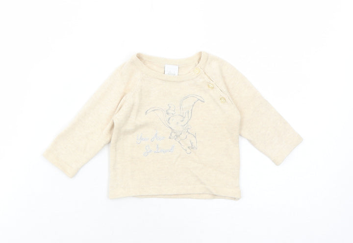 Disney Baby Baby Beige Cotton Pullover Jumper Size 0-3 Months Button - Dumbo
