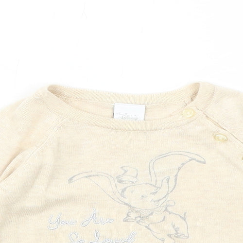 Disney Baby Baby Beige Cotton Pullover Jumper Size 0-3 Months Button - Dumbo