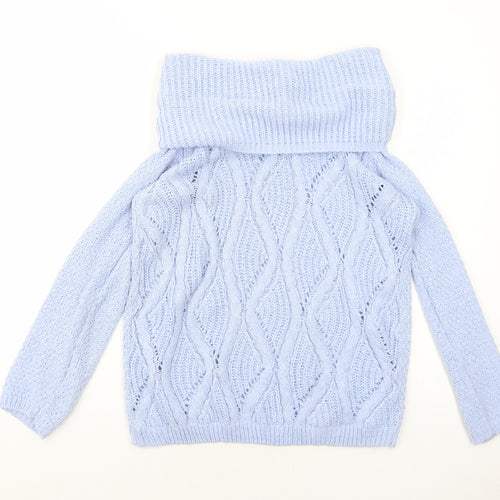 BHS Womens Blue Roll Neck Geometric Acrylic Pullover Jumper Size 12