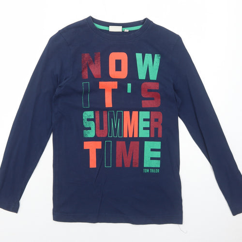 TOM TAILOR Boys Blue Cotton Basic T-Shirt Size 10 Years Round Neck Pullover - Now It's Summer Time