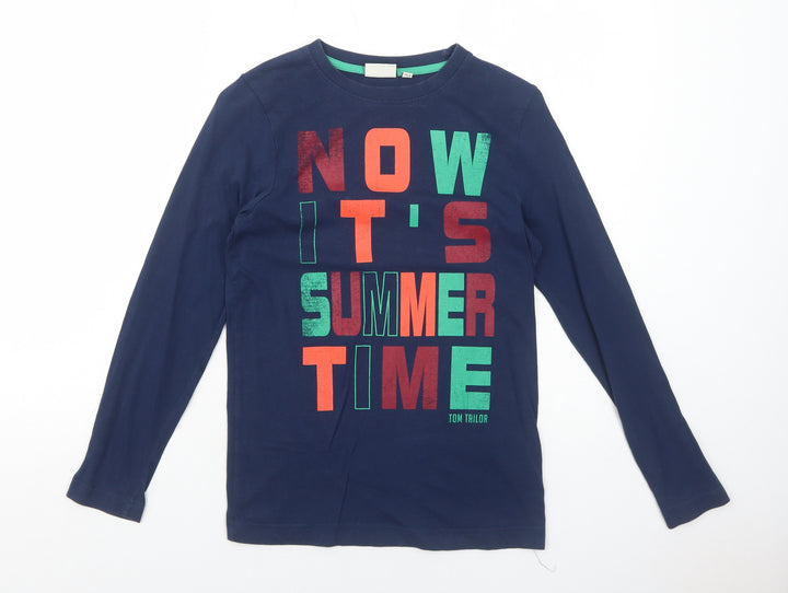 TOM TAILOR Boys Blue Cotton Basic T-Shirt Size 10 Years Round Neck Pullover - Now It's Summer Time