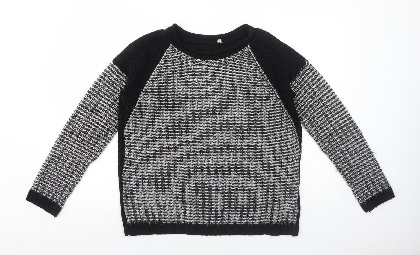Peacocks Womens Black Boat Neck Geometric Acrylic Pullover Jumper Size L