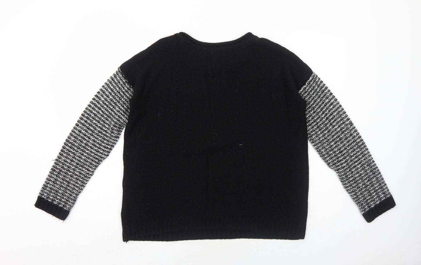 Peacocks Womens Black Boat Neck Geometric Acrylic Pullover Jumper Size L