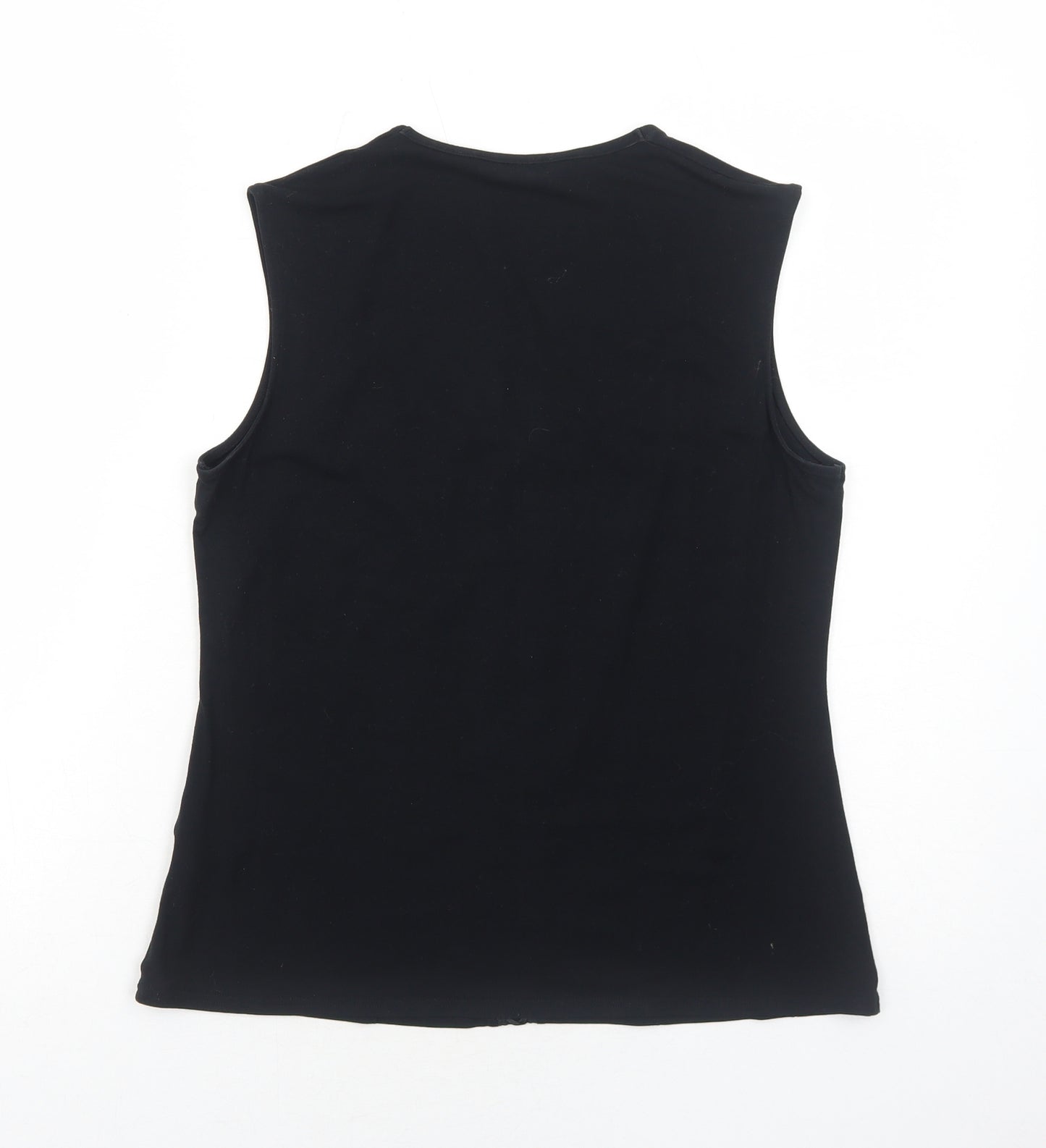 Marks and Spencer Womens Black Viscose Basic Blouse Size 16 Square Neck - Lace Up Detail