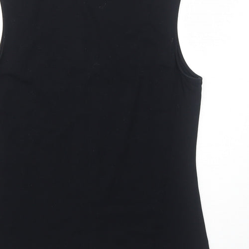 Marks and Spencer Womens Black Viscose Basic Blouse Size 16 Square Neck - Lace Up Detail